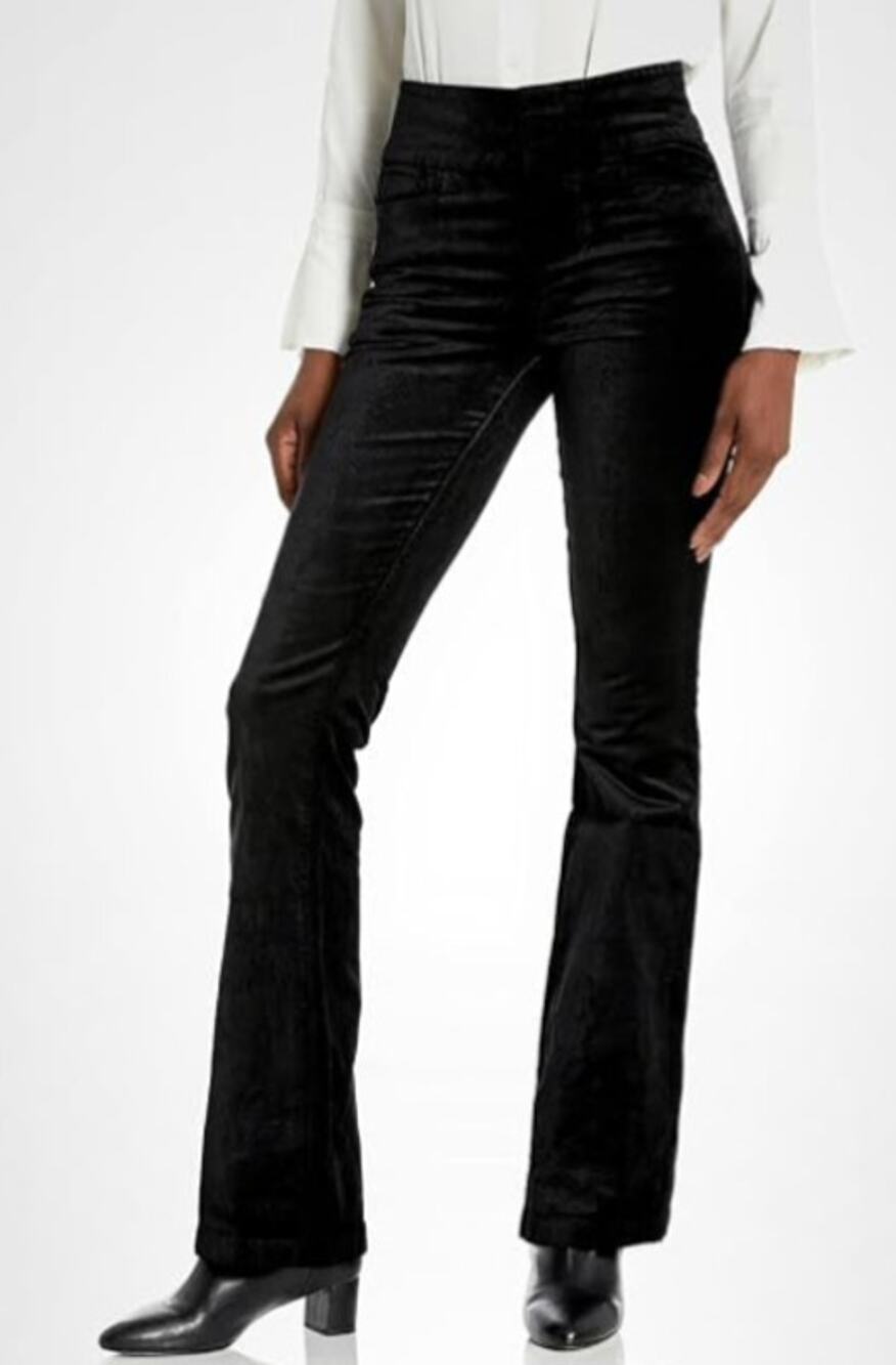 Paige High Rise Lou Lou Wide Clean Front Velvet Pants Black Overdye Size 27